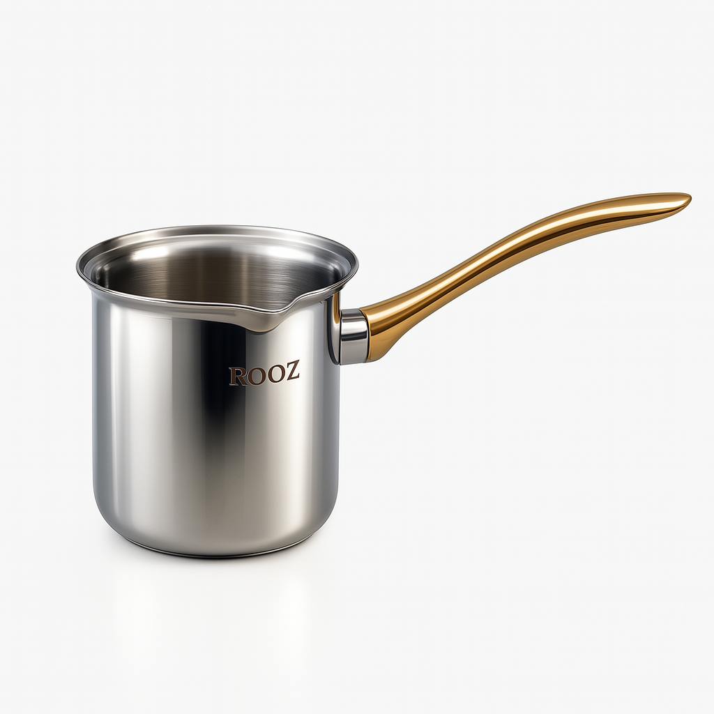 Ozlife Rooz Stainless Steel Cezve with Gold Handle No 5