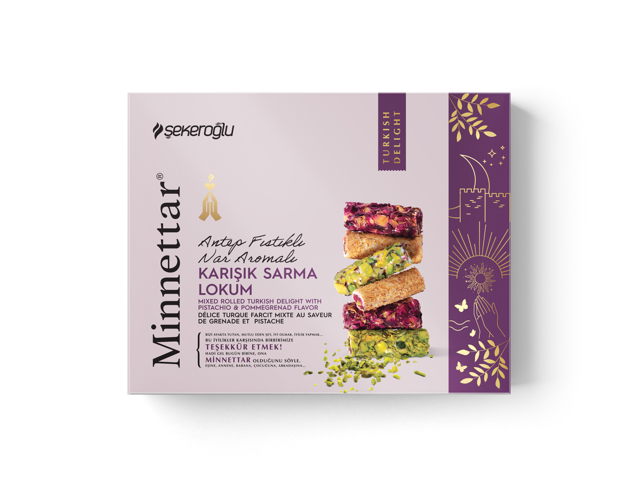 Sekeroglu Turkish Delight Mixed Roll (Pistachio, Hazelnut and Pomegranate) 300g*12